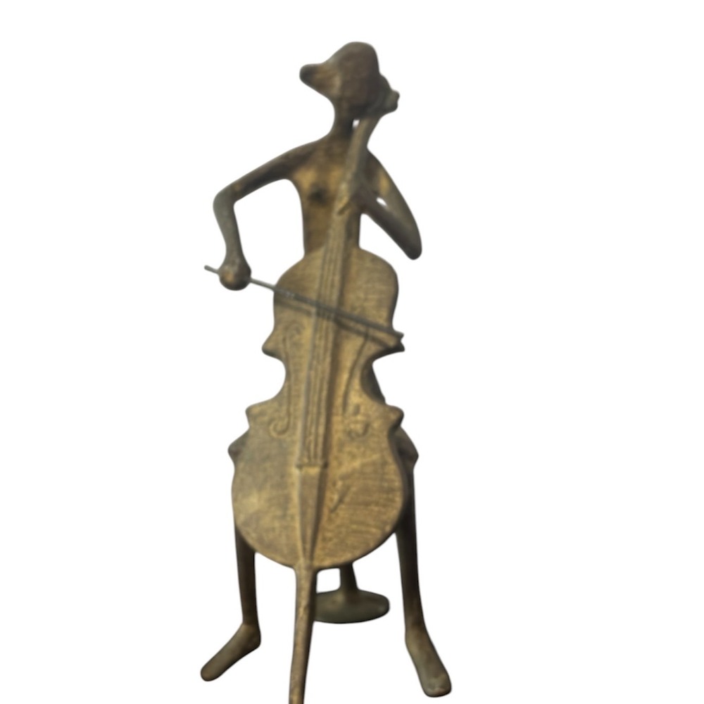 Bronze‎ Brass Person Playing Cello Statue Sculpture Cellist MCM Vtg Brutalist
